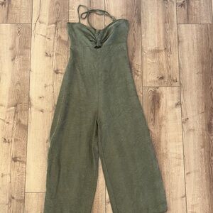 Anthropologie Halter Tie-Front Olive Green Jumpsuit